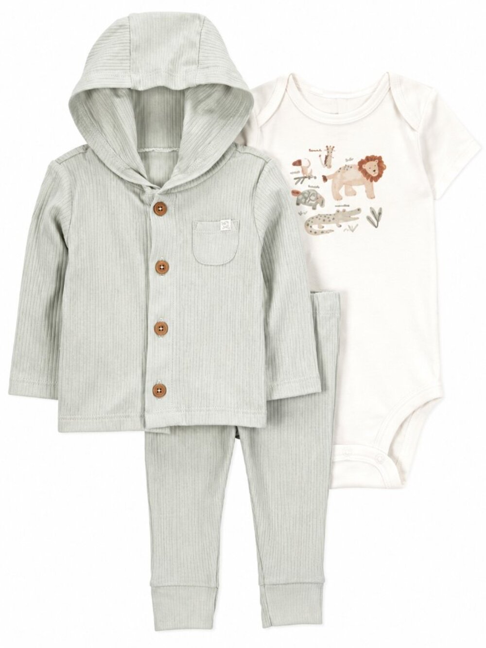 NWT Carter’s Baby Boy Lion 3-Piece Cardigan Set Green White 12 Months Outfit